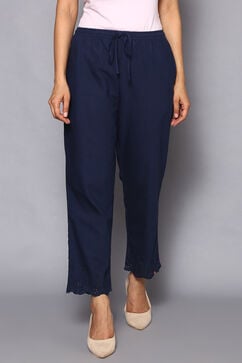Navy Cotton Ankle Length Pants image number 0