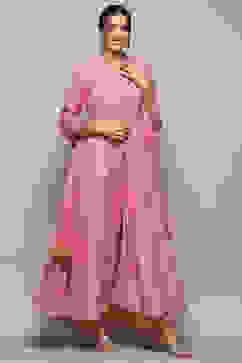 Blush Pink Cotton Anarkali Kurta Lehenga Set image number 6