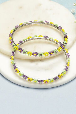 Purple Yellow Green Metal & Beads Kids Bangles image number 0