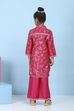 Red Poly Viscose Printed Straight Suit Set image number 4