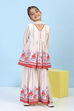 Off White Cotton Printed Gathered Suit Set image number 6