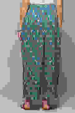 Teal LIVA Printed Pants image number 4