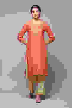 Coral Rayon Straight Kurta Palazzo Suit Set image number 6