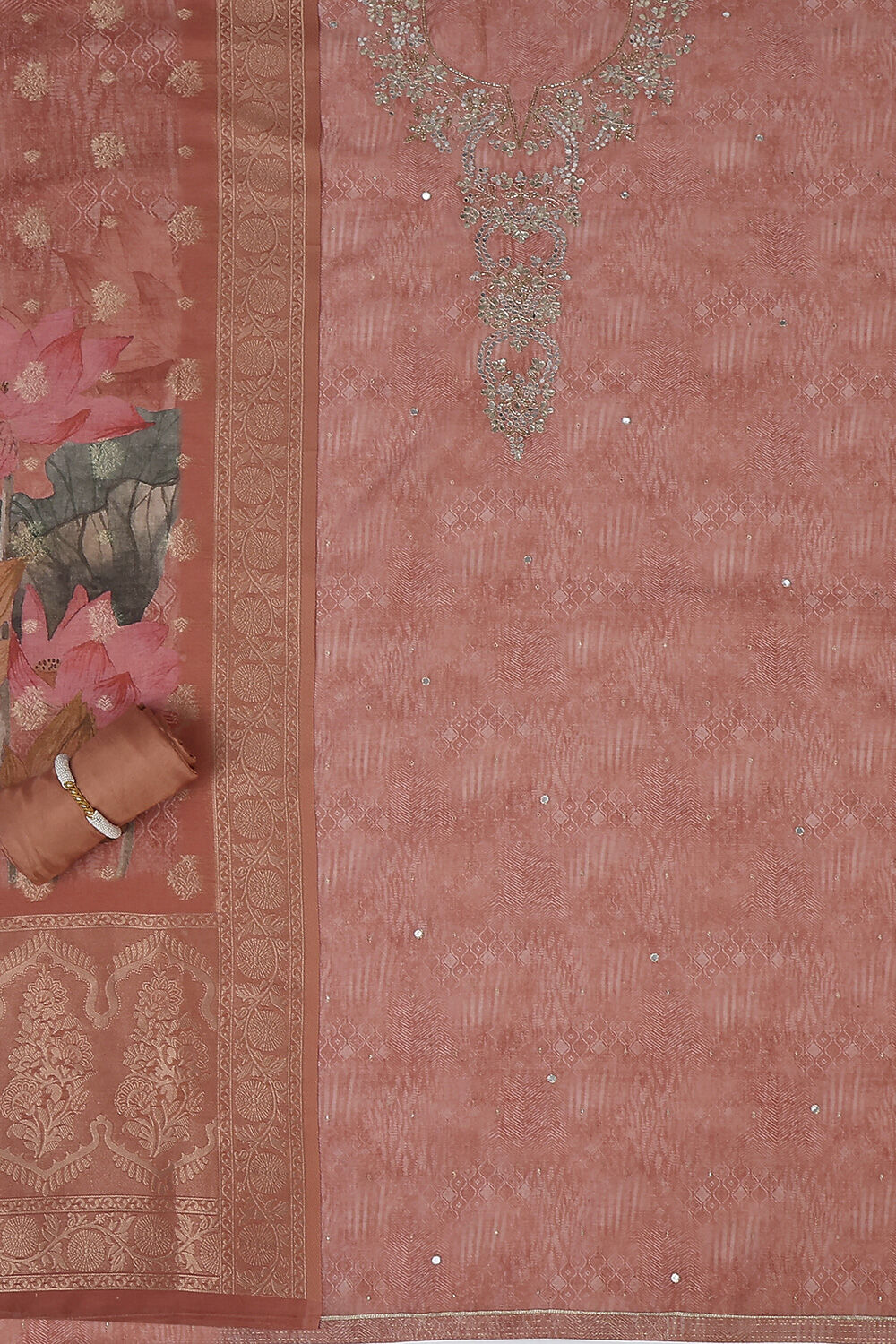 Coral Chanderi Printed Unstitched Suit Set image number 1