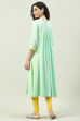 Turquoise Cotton Flared Printed Kurta image number 4