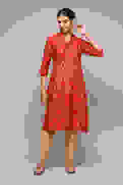Red Poly Viscose Straight Printed Kurta image number 0