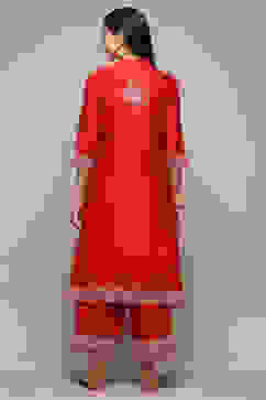 Red Chanderi Straight Kurta Suit Set image number 5