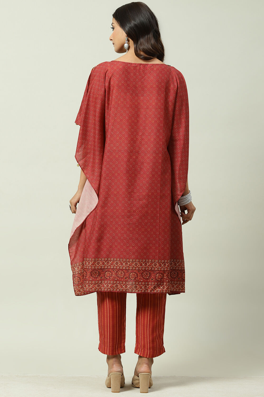 Brown Art Silk Kaftan Set image number 4