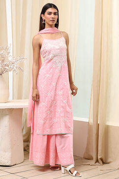 Pink Cotton Straight Suit Set image number 5