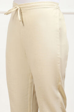Beige Cotton Solid Regular Pants image number 1