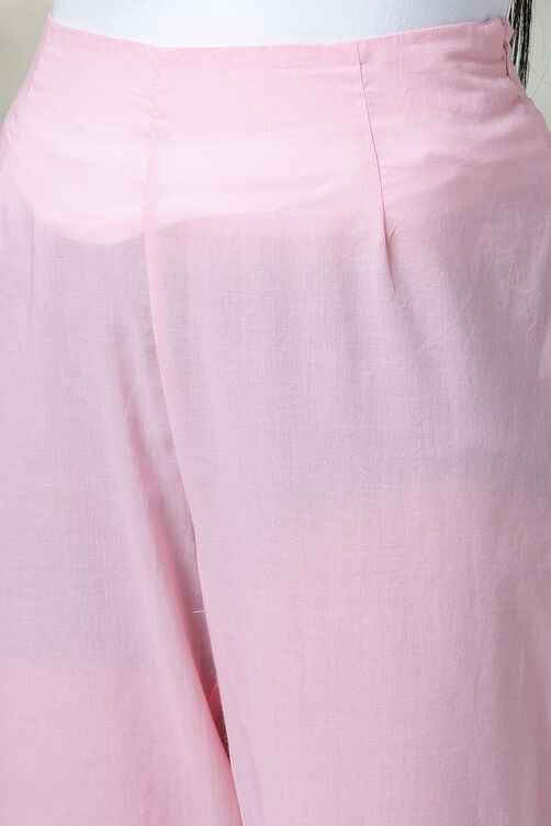 Light Pink Cotton Straight Kurta Slim Pant Suit Set image number 3