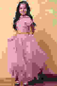 Pink Poly Chanderi Floral Festive Flared Lehenga Set image number 0