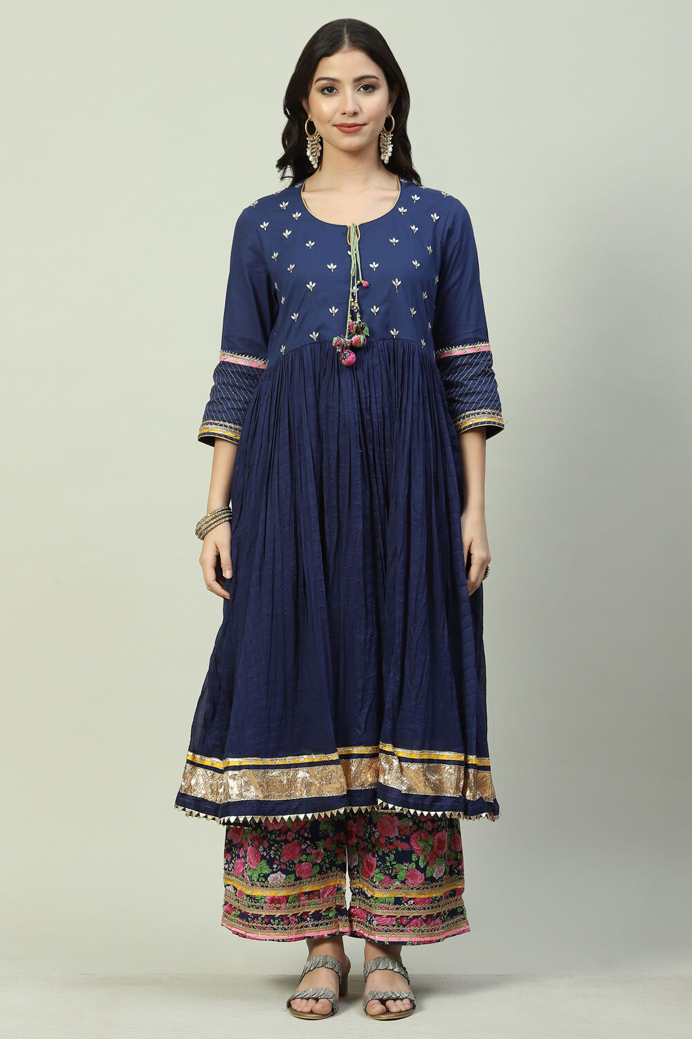 Pink Cotton Anarkali Kurta Palazzo Suit Set image number 7