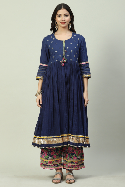 Pink Cotton Anarkali Kurta Palazzo Suit Set image number 7