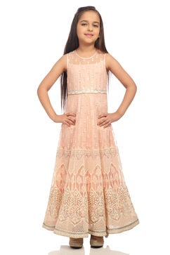 Peach Anarkali Nylon Gown image number 0