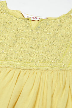 Yellow Cotton Flared Solid Dress image number 1