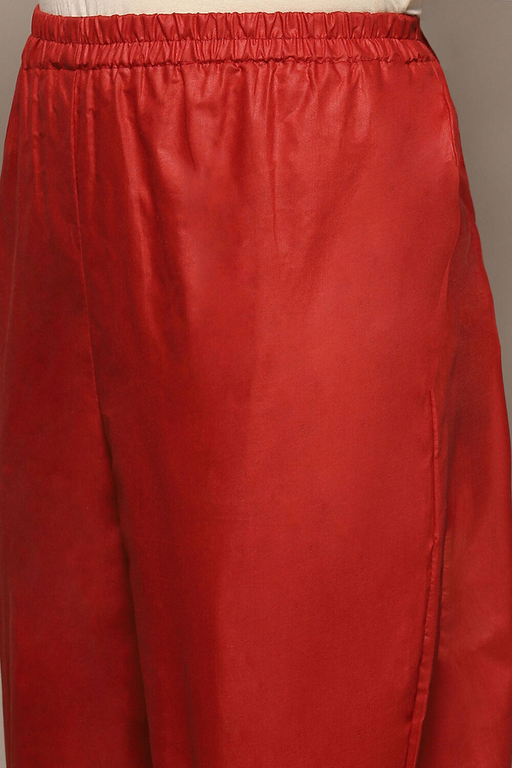 Red Cotton Blend Floral Digital Print Unstitched Suit Set image number 3