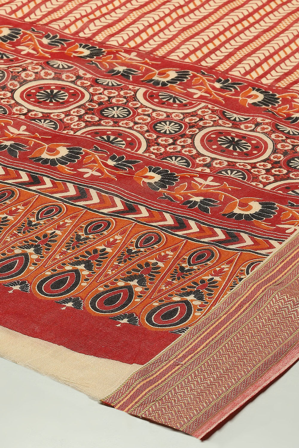 Red Cotton Unstitched Suit Set image number 4