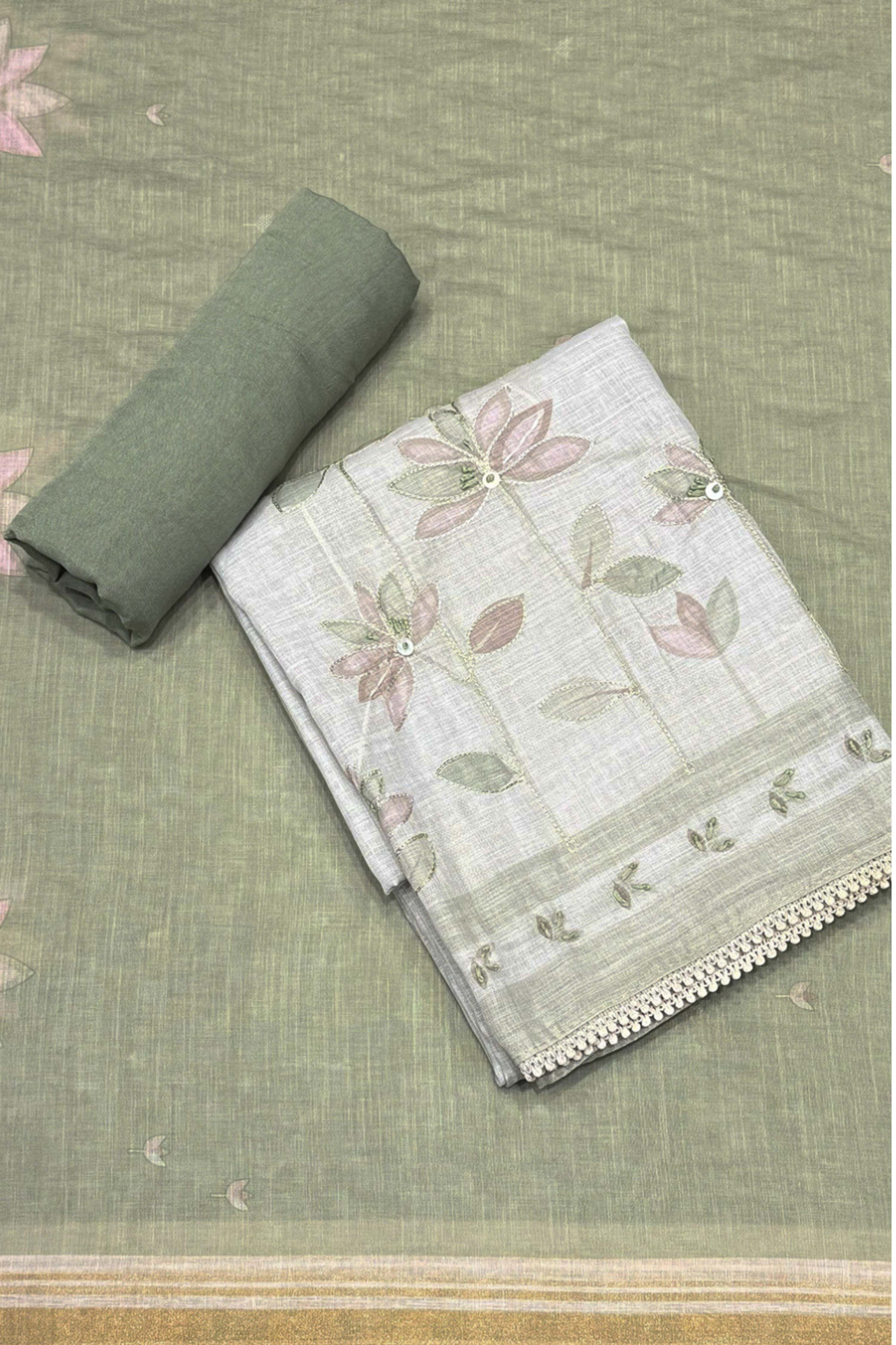 Peach Linen Printed Unstitched Suit Set image number 2