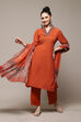 Blue & Rust Polyester Straight Kurta Narrow Palazzo Suit Set