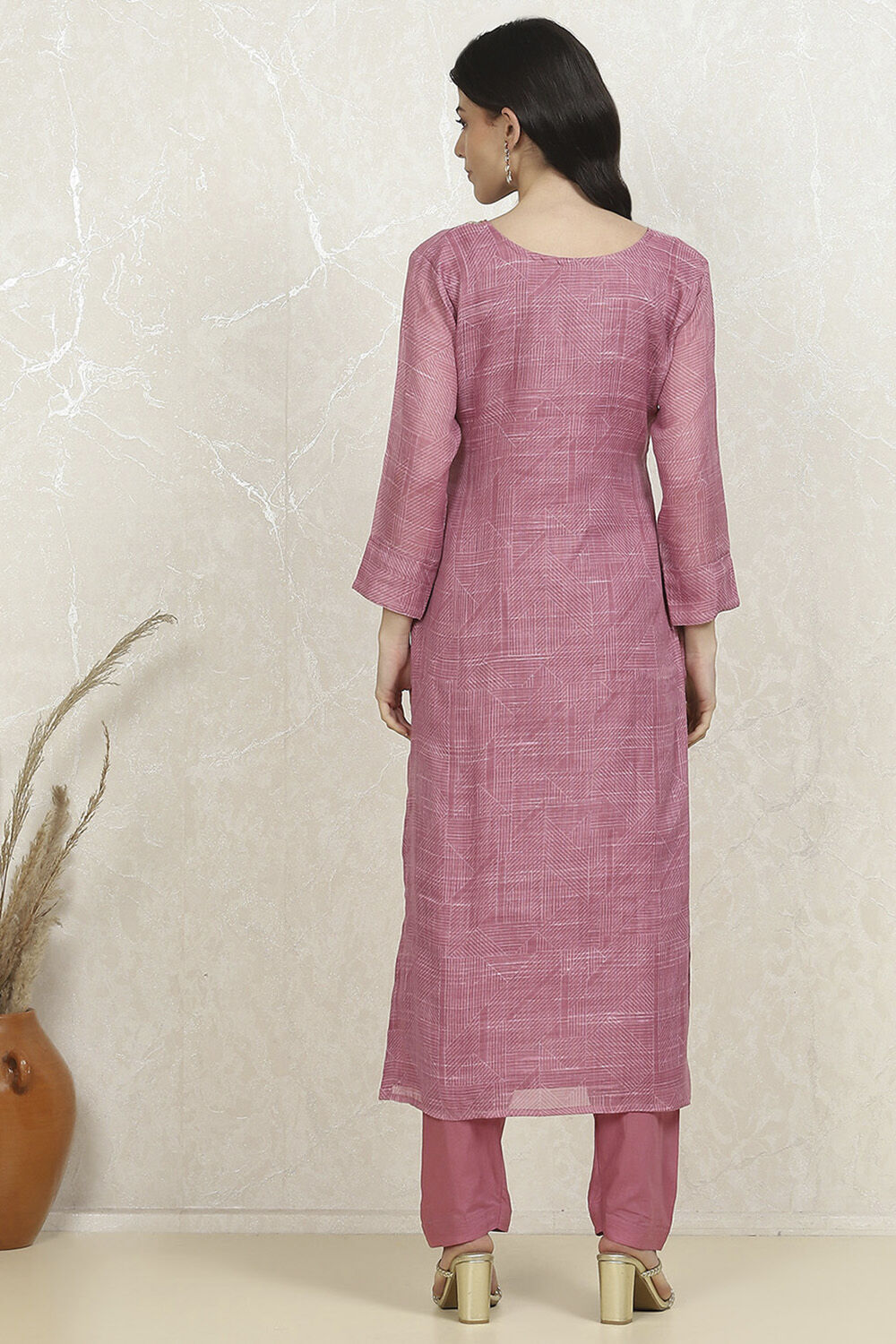 Pink Cotton Hand Embroidered Unstitched Suit Set image number 5