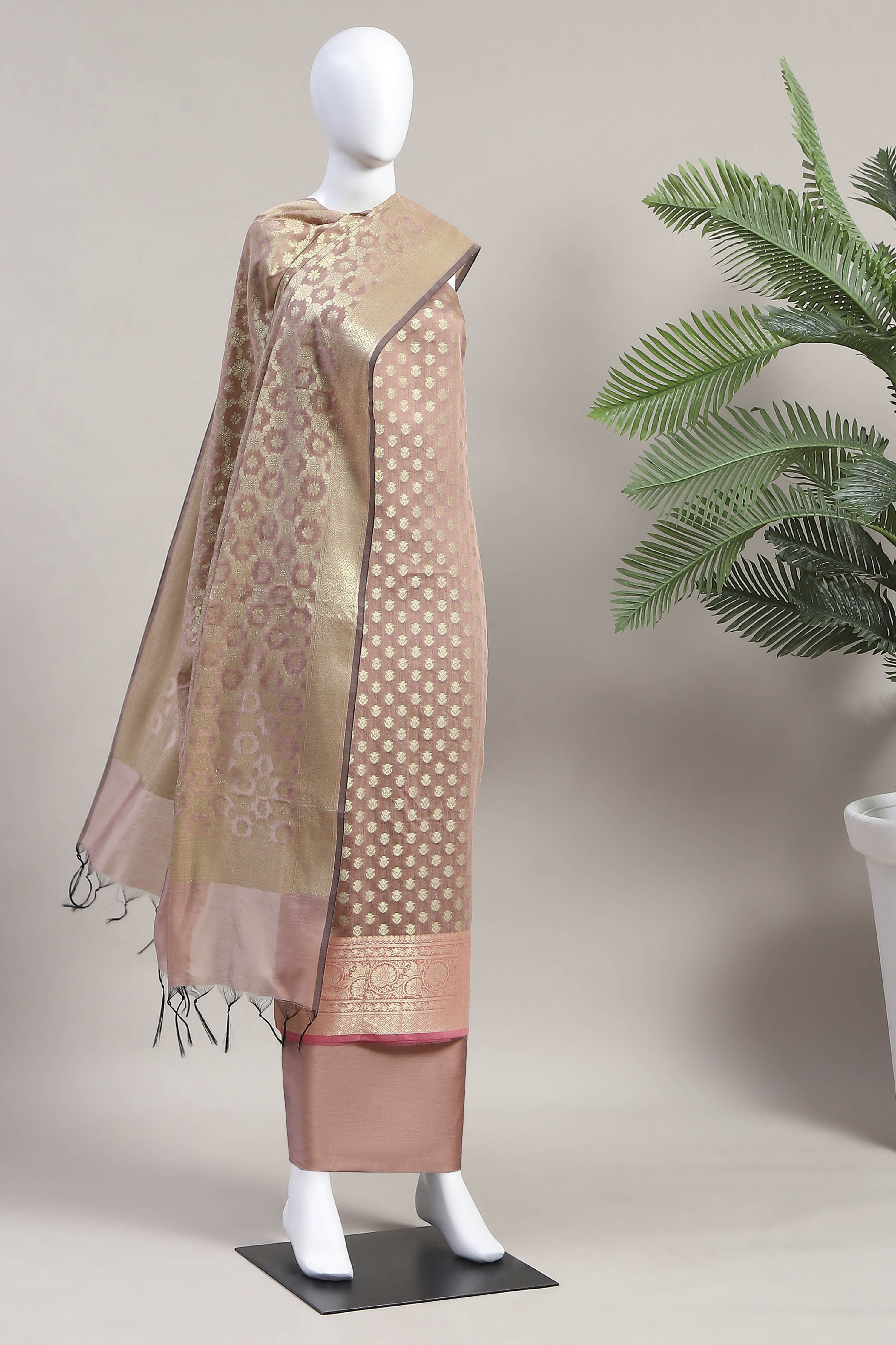 Mauve Cotton Printed Embroidered Unstitched Suit Set image number 4