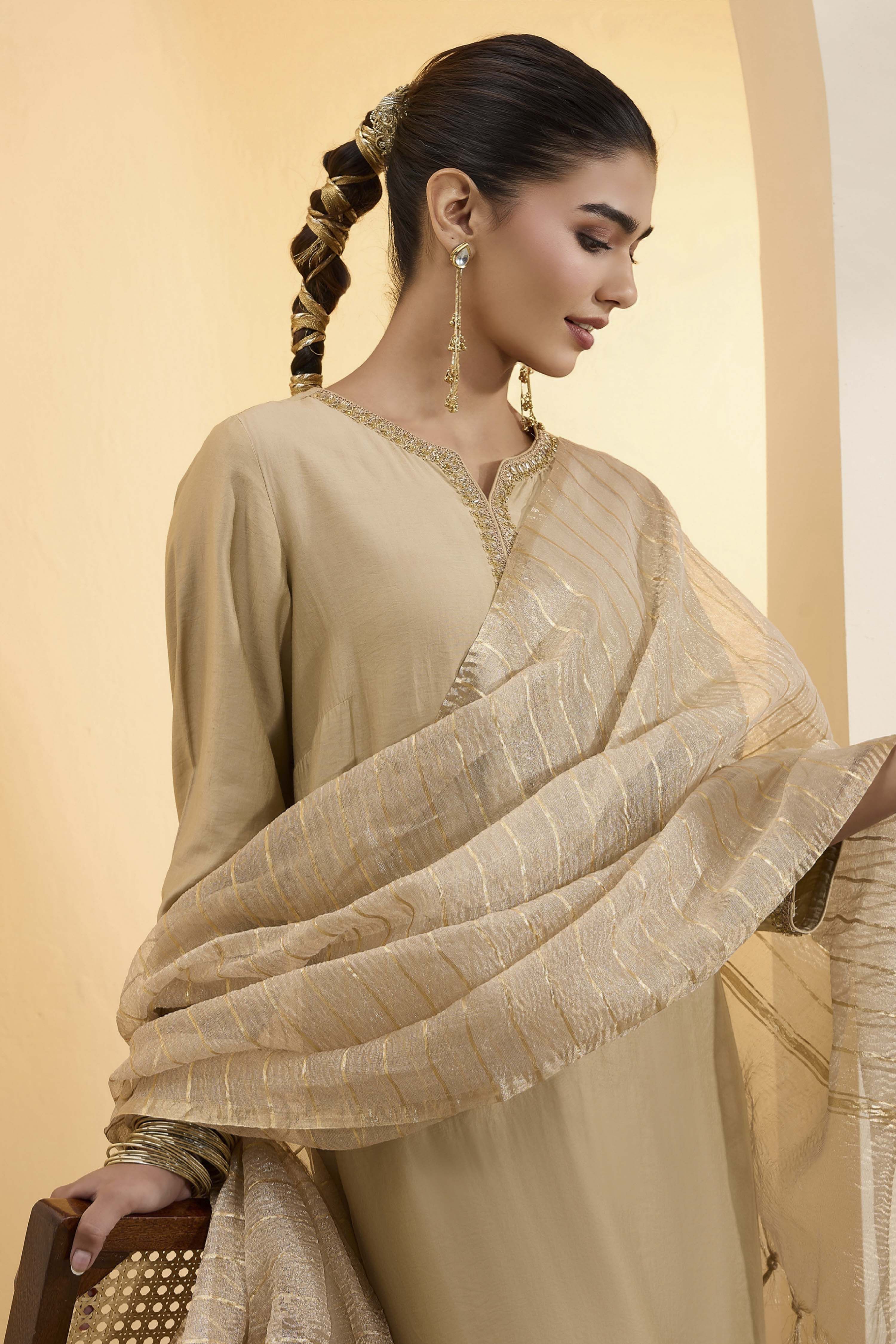 Gold Poly Banarasi Dupatta image number 1