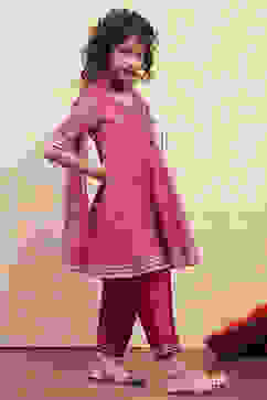 Pink Yarn Dyed Angrakha Anarkali Suit Set image number 5