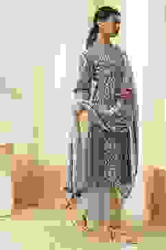 Indigo Cotton Printed Gathered Suit Set image number 5