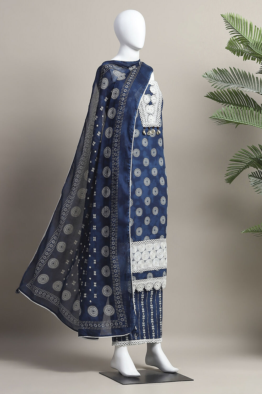 Indigo Cotton Unstitched Suit Set image number 4