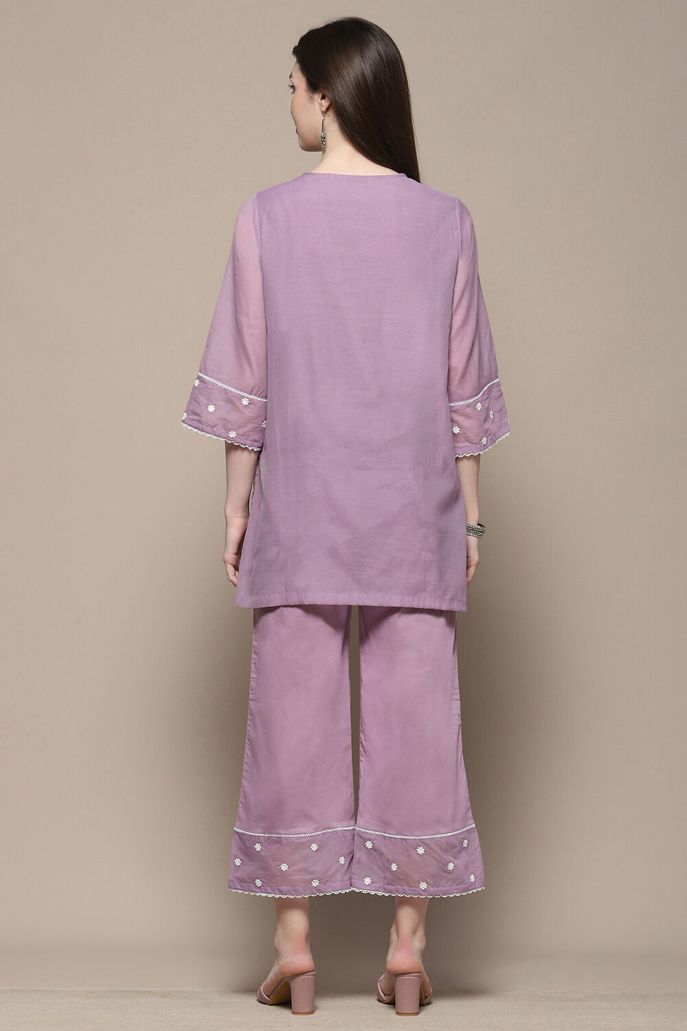 Lilac Polyester Straight Kurta Set image number 4