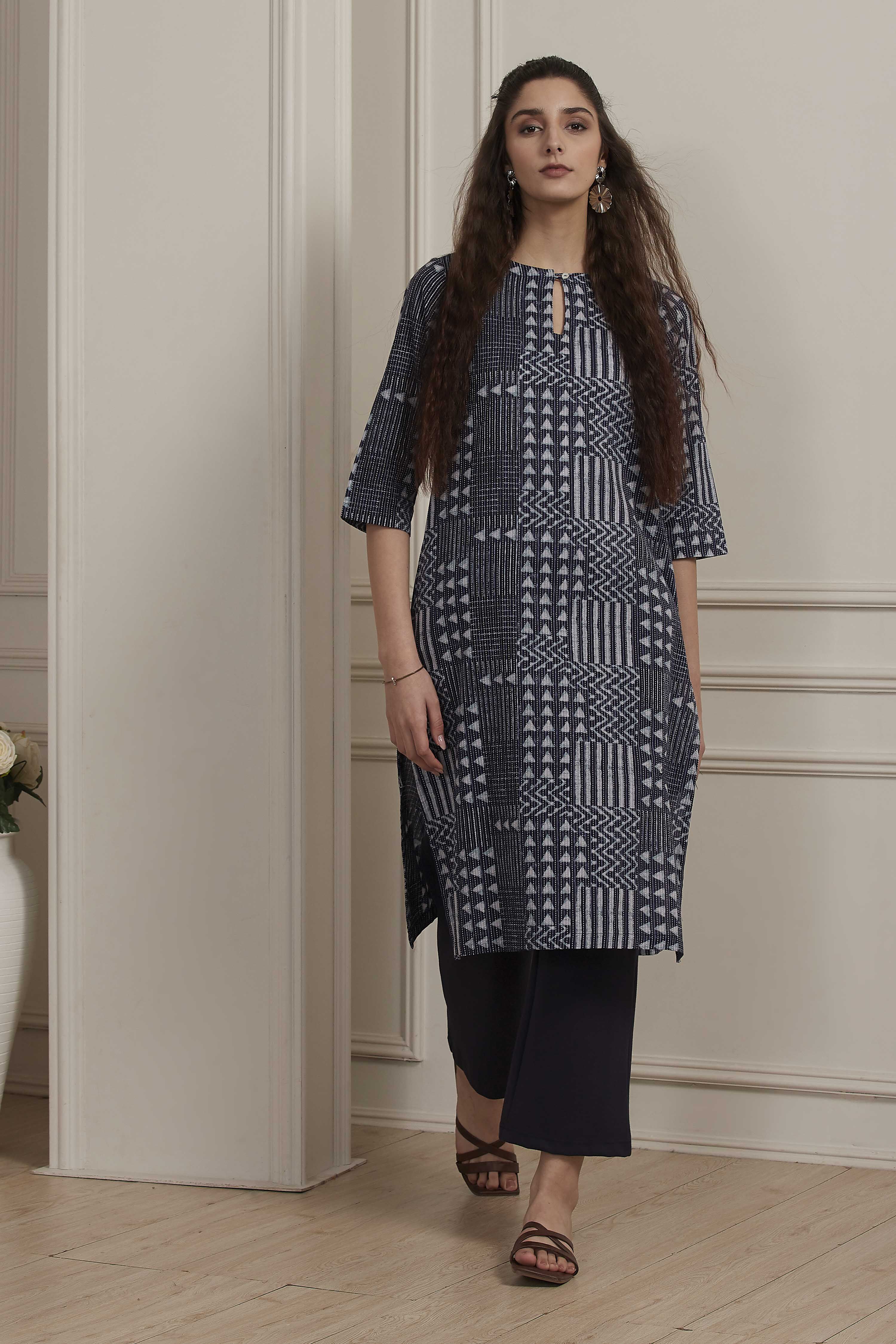 Blue Cotton Straight Kurta image number 0