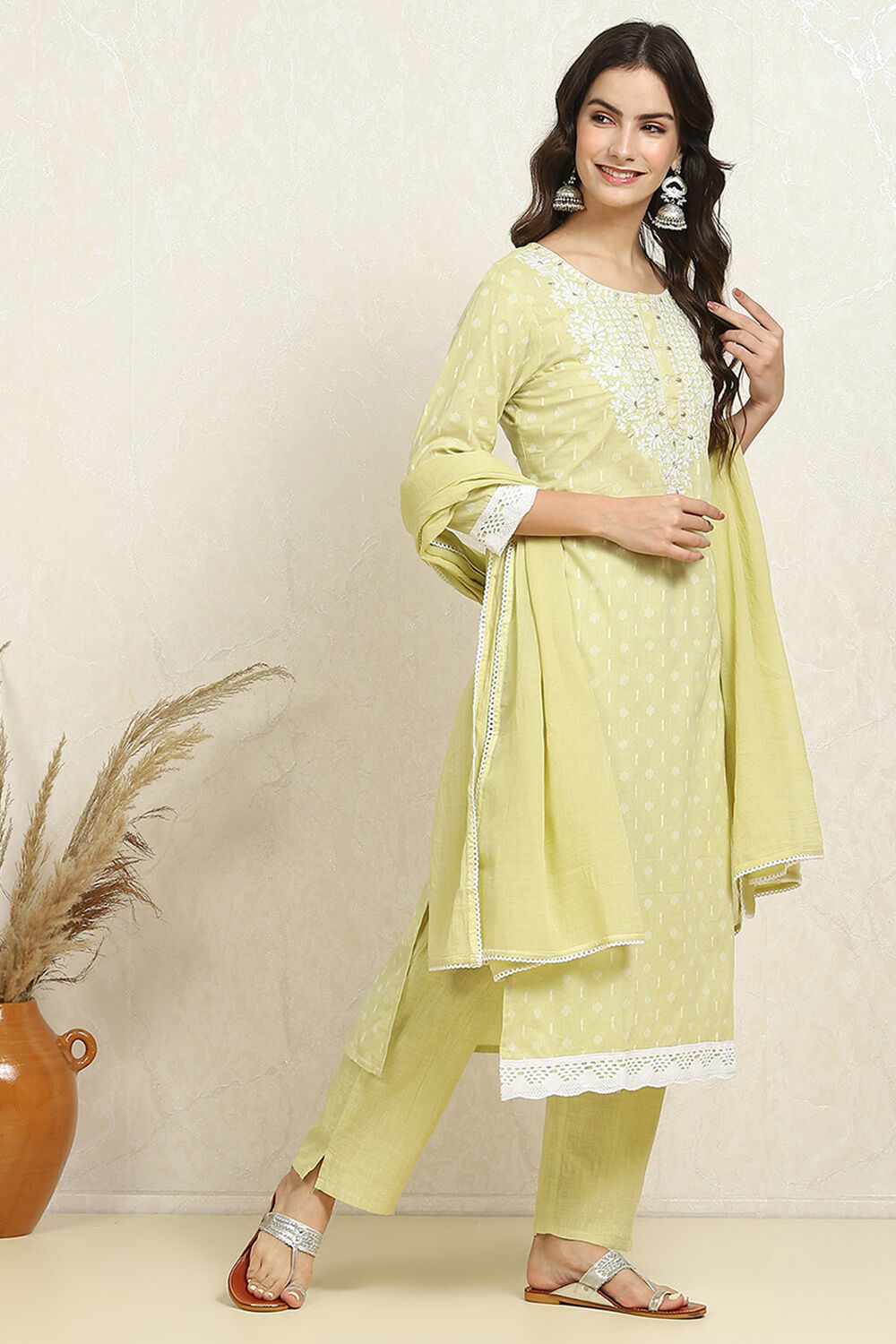 Blue Cotton Handloom Unstitched Suit Set image number 6