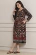 Rust Cotton Blend Flared Printed Dress image number 0