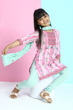 Pink Cotton A-Line Kurta Churidar Suit Set image number 0