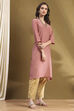 Mauve Crinkled Festive Straight Kurta image number 4