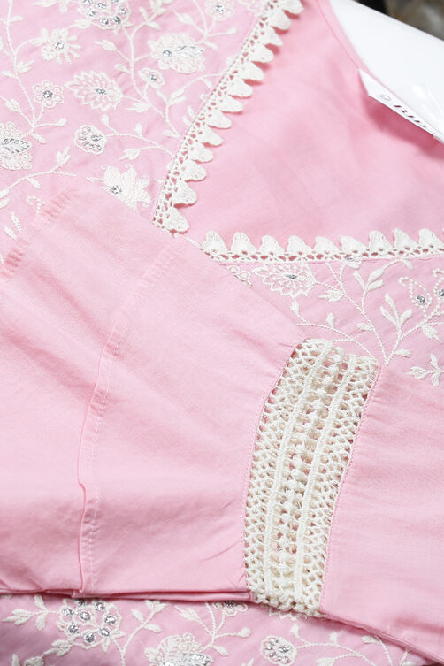 Light Pink Cotton Straight Kurta Slim Pant Suit Set image number 1
