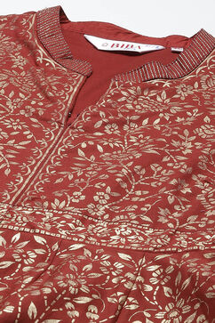 Brown Cotton Flared Printed Dress image number 1
