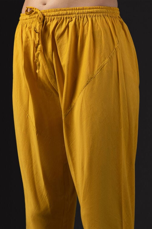 Rohit Bal Mustard Cotton Silk Anarkali Printed Suit Set image number 2