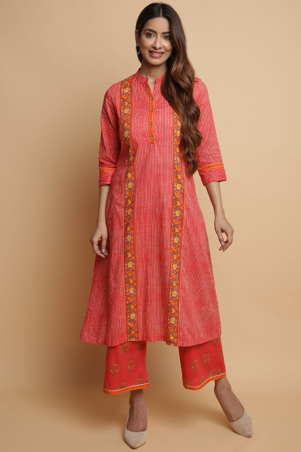 Turquoise Cotton A-Line Kurta Palazzo Suit Set image number 0
