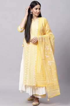 Yellow Cotton Double Layered Kurta Palazzo Suit Set image number 0