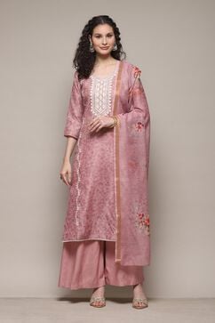 Pink Chanderi Unstitched Suit Set image number 1