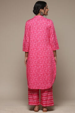 Pink Cotton Straight Kurta Palazzo Suit Set image number 4