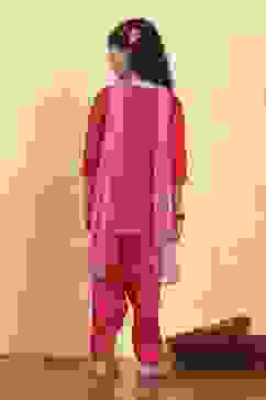 Pink Cotton Blend Printed Straight Suit Set image number 4