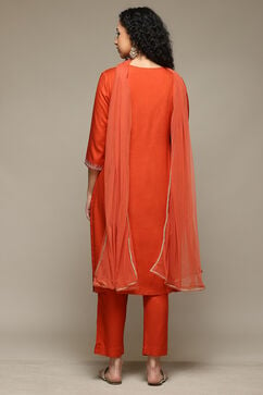 Burnt Orange Rayon Straight Kurta Pants Suit Set image number 4
