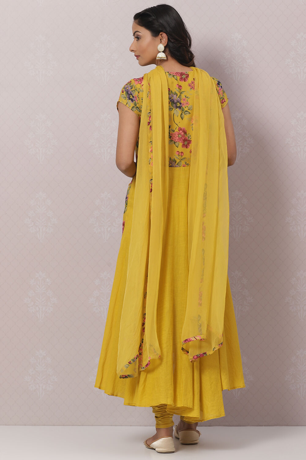 Mustard Cotton Asymmetric Kurta Churidar Suit Set image number 4