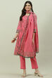 Pink Cotton Straight Kurta Slim Pant Suit Set image number 0
