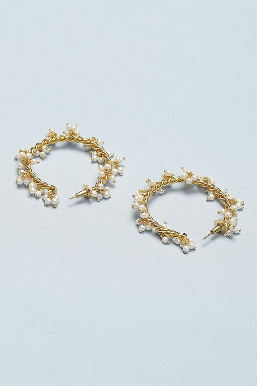 Gold Pearl Hoops image number 2