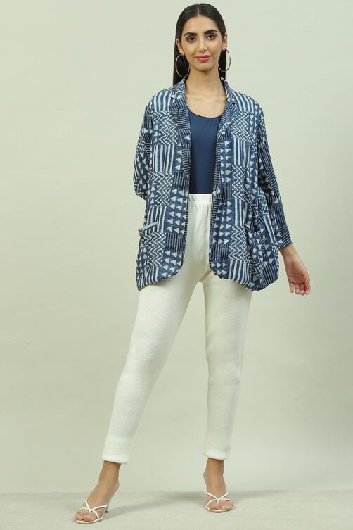 Indigo Viscose Straight Printed Jacket image number 6