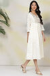 Off White Cotton Fusion Dress image number 4